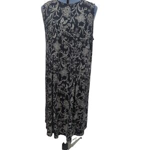 J.Jill Wearever Black Floral Sleeveless Midi Dress- Size L Stretchy preppy